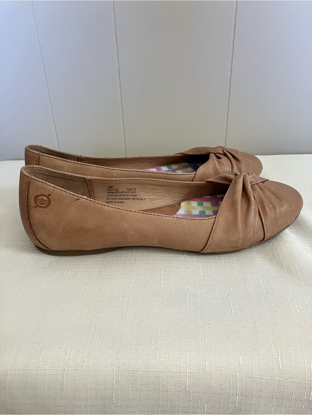 Born Women's Tan Knot-Accent Leather Ballet Flats
